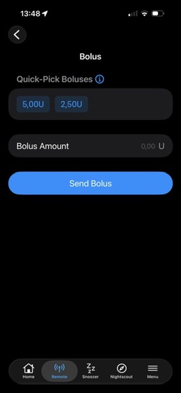 Quick-Pick Boluses on the remote Bolus screen