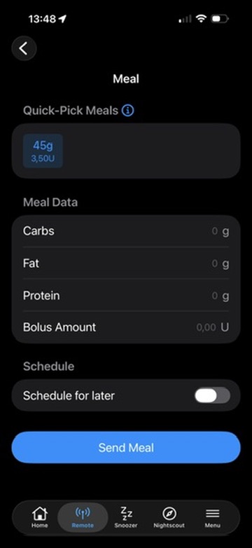 Quick-Pick Meals on the remote Meal screen