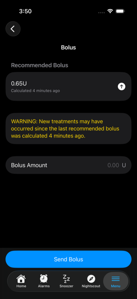 remote bolus screen