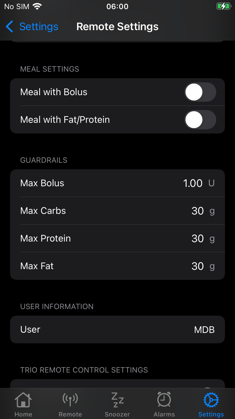 default meal settings and guardrails