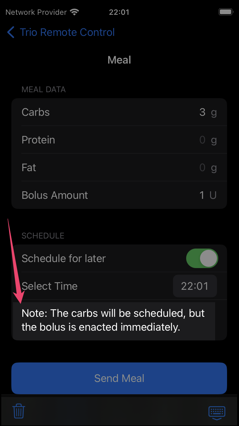 scheduled meal warning
