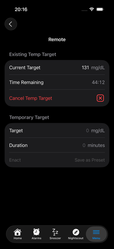 remote temp target with an active temp target