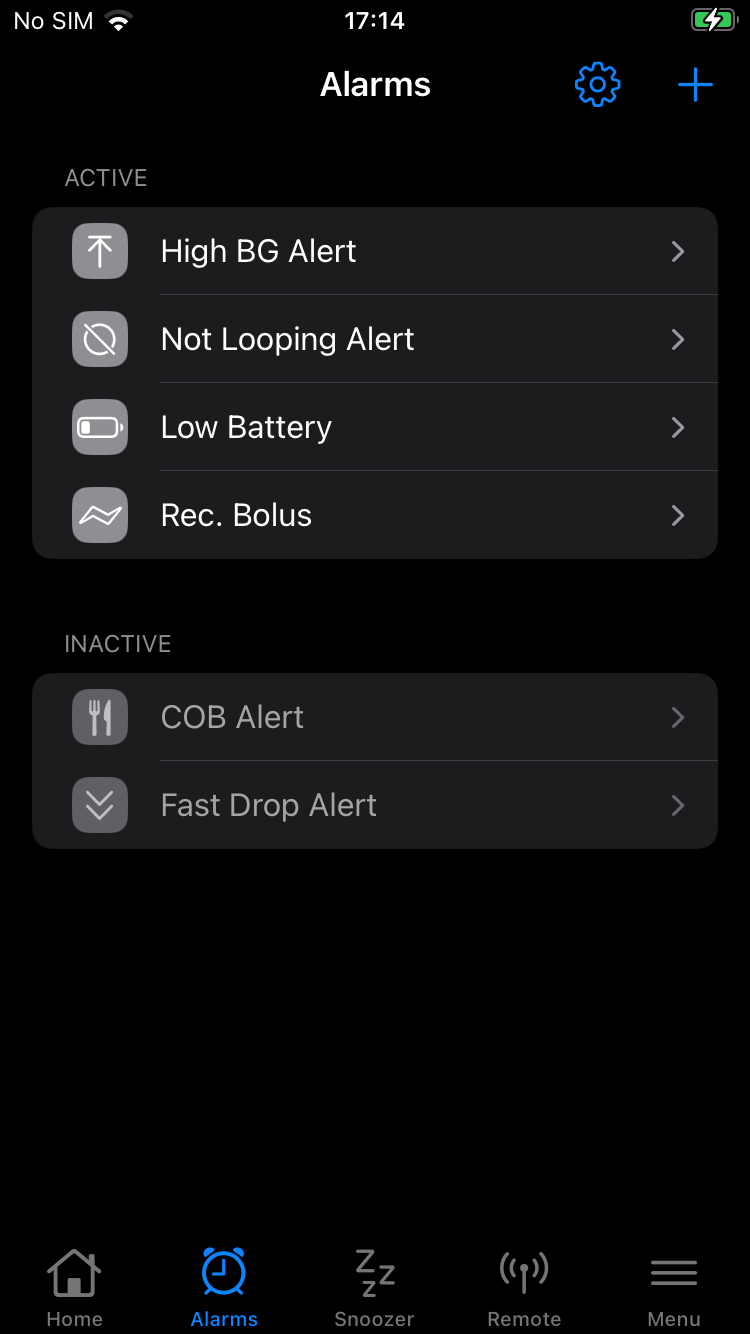 example alarm screen