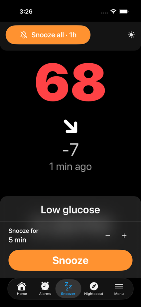 Snoozer showing an active alarm